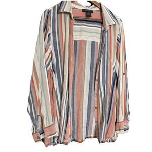 Karen Kane Womens Fringe-Hem Button Up Shirt, Multicolored plus 2x shacket boho